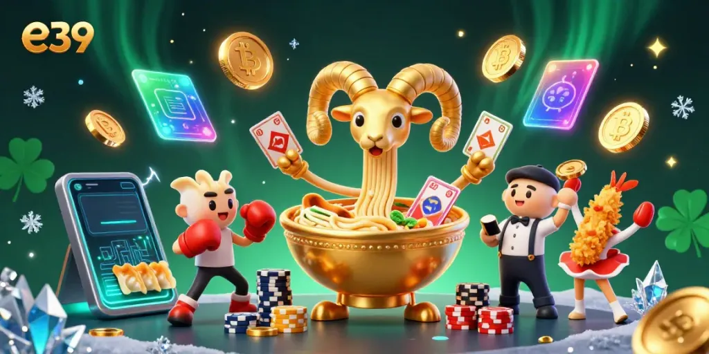 Experience thrilling gameplay with e39, featuring vibrant casino characters and dynamic crypto elements.