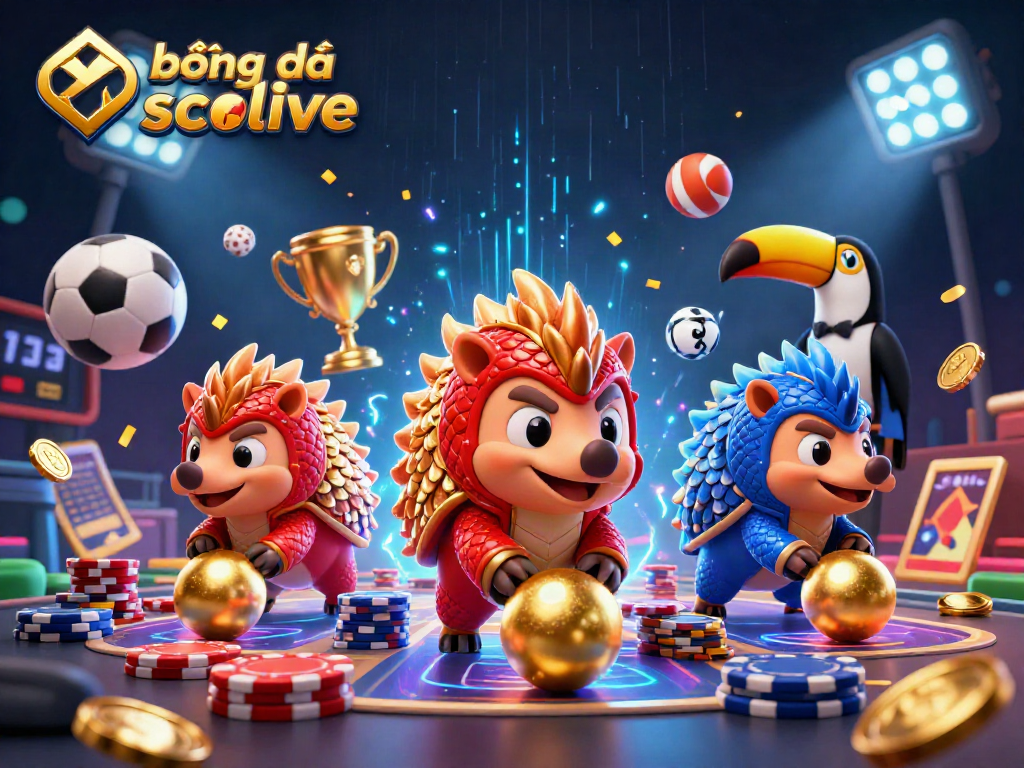 Engage in trực tiếp bóng đá socolive with dynamic 3D gambling-themed illustration showcasing vibrant sports action.