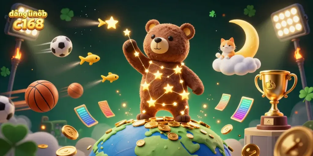 Experience excitement with đăng nhập c168 as the golden constellation bear attracts winnings under a starry sky.