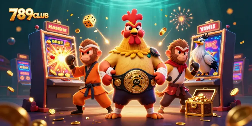 Engage in thrilling gaming adventures with 789CLUB’s vibrant casino scene featuring dynamic characters.