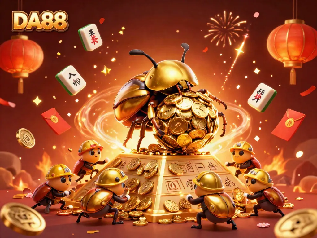 Experience thrilling action at DA88 with golden coins and celebratory elements surrounding vibrant cartoon characters.