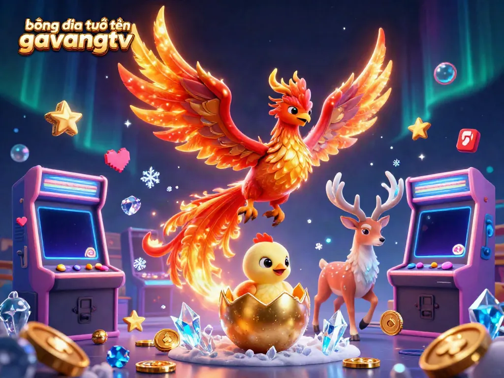 Engage in thrilling bóng đá trực tuyến gavangtv action with a vibrant phoenix and gaming elements.