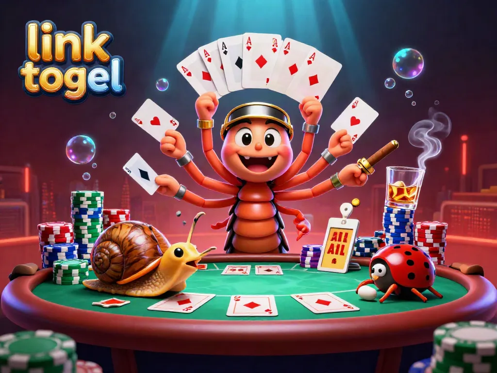Gambaran menarik tentang permainan link togel dengan dealer unik dan suasana kasino yang penuh warna.