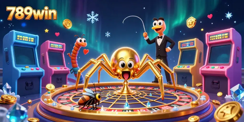 Experience thrilling betting action at 789win with golden spider and roulette wheel.