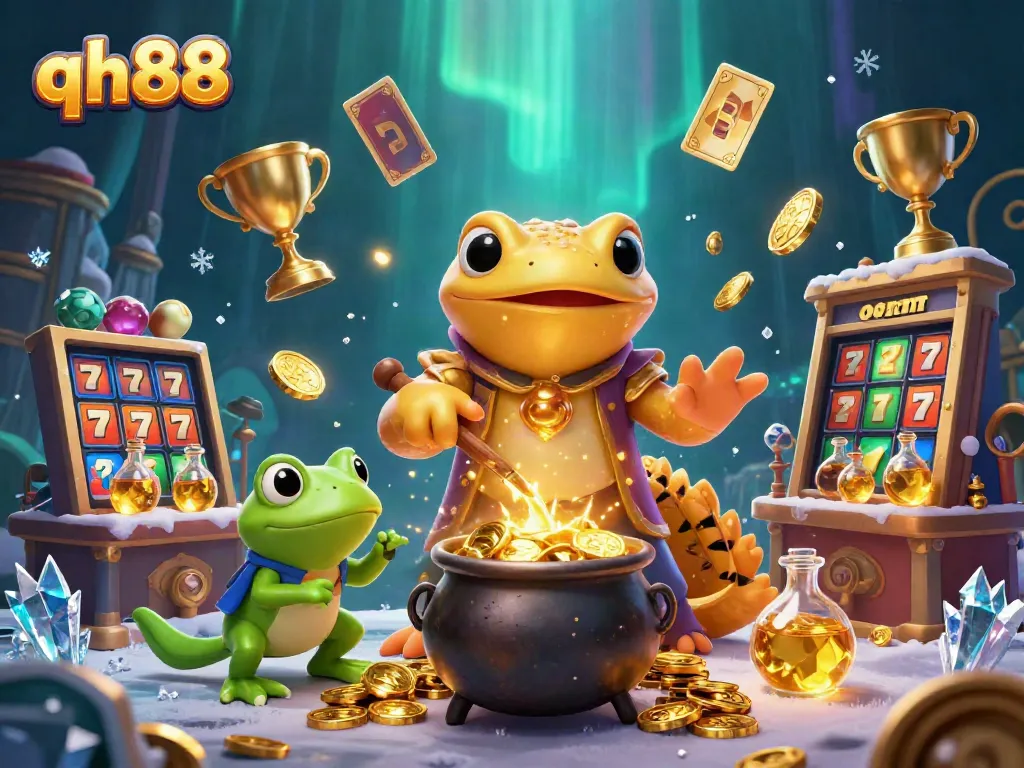 Experience qh88's vibrant casino world with golden salamander alchemist creating gold in a dynamic scene.