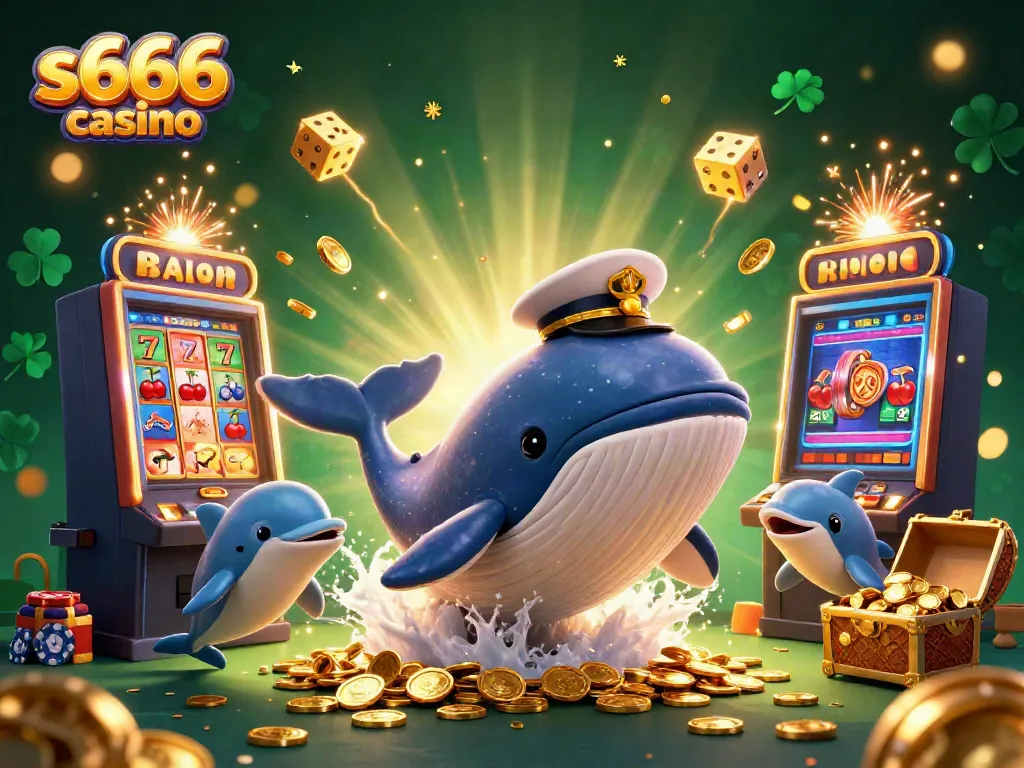 Experience the excitement of s666 casino with a lively underwater scene featuring a whale, narwhal, and dolphins.