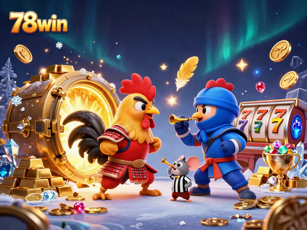 Experience thrilling bets in the dynamic 78win casino scene featuring vibrant action with roosters and slot games.