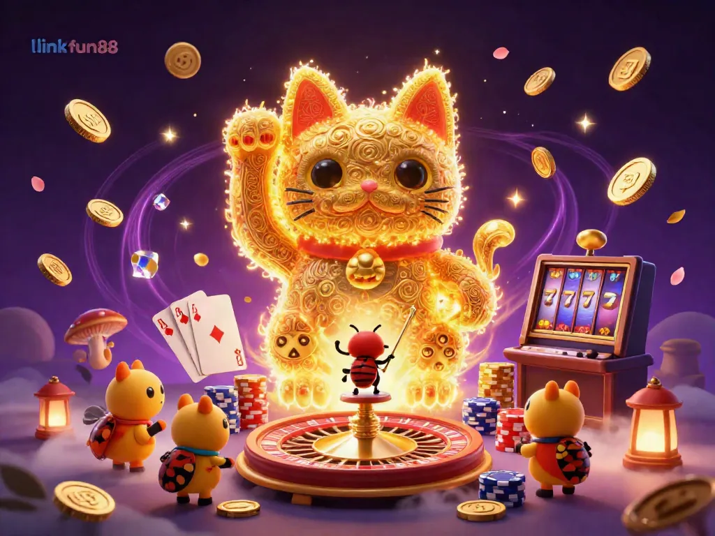 Experience the excitement of entertainment with link fun88's immersive casino visual featuring a lucky cat.