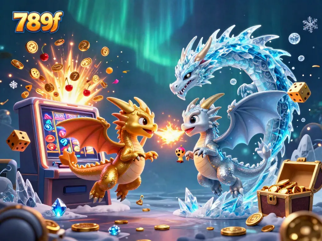 Witness the intense fire and ice clash of twin dragons while exploring 789f's jackpot treasures.