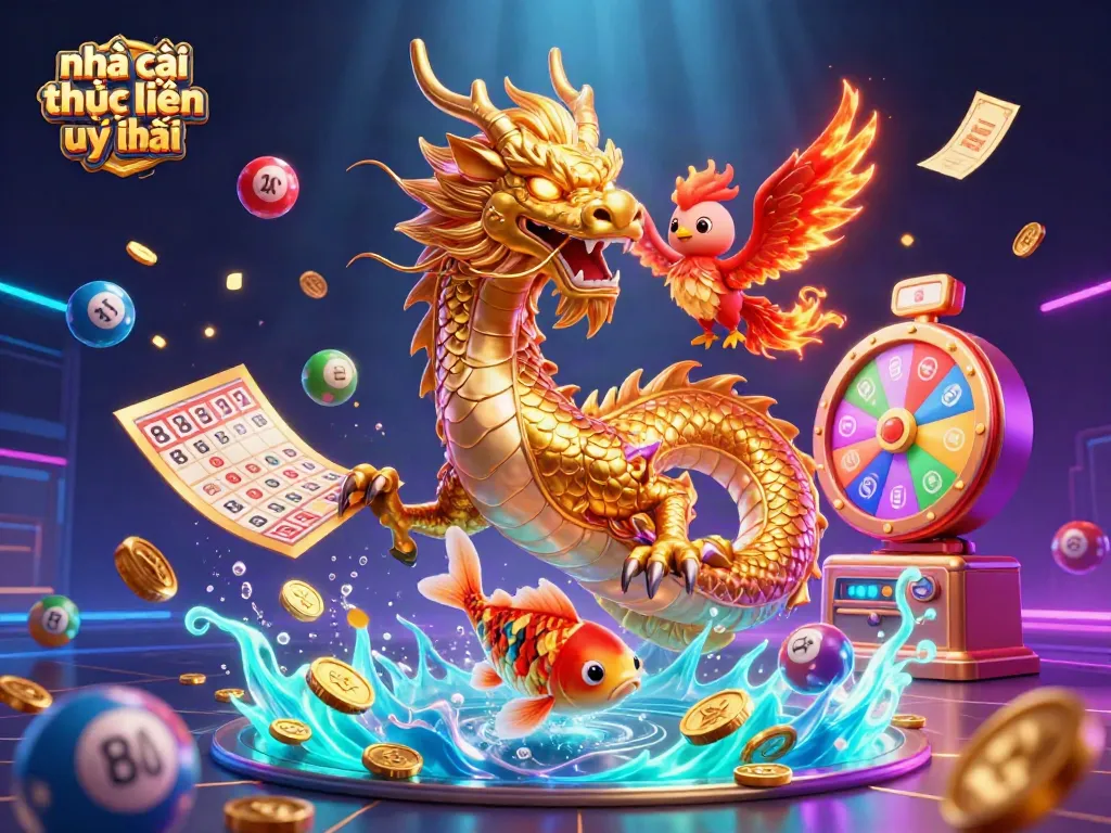 Win big at nhà cái trực tuyến uy tín with vibrant lottery elements and exciting casino characters