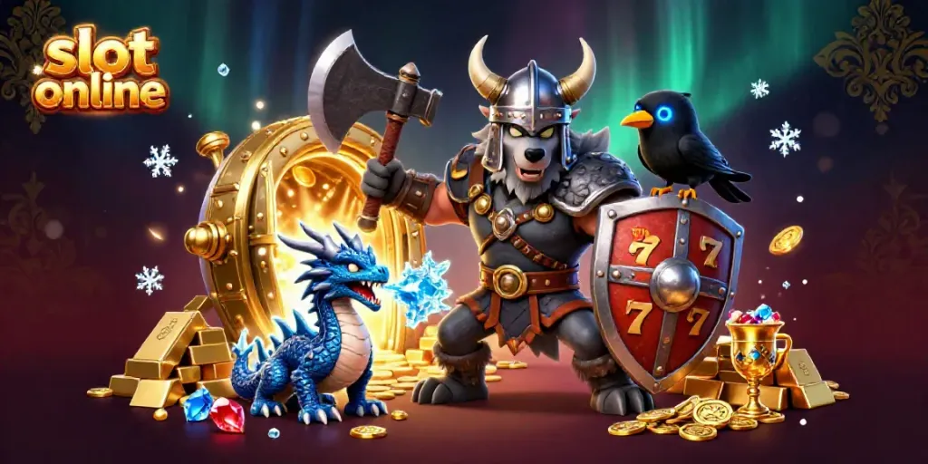 Engage in exciting gameplay with slot online featuring a Viking wolf warrior, ice-breathing dragon, and radiant jewels.