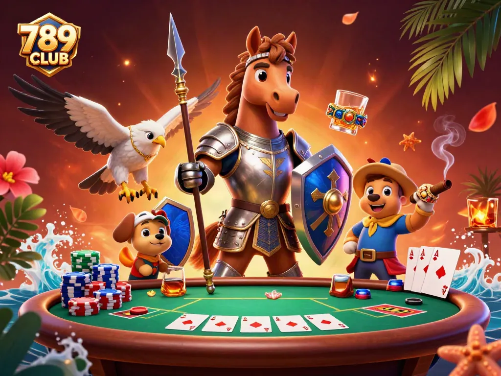 Engage in thrilling card games at 789CLUB with knights and playful characters.