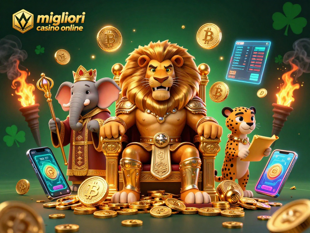 Scopri i migliori casino online con questo affascinante re leone in un'immagine 3D vibrante.