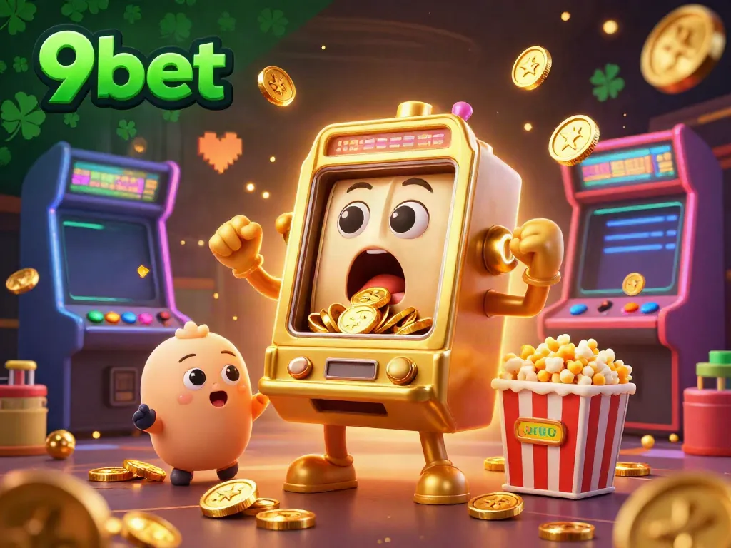 Engaging scene with the 9bet slot machine celebrating a jackpot amidst vibrant gaming elements.