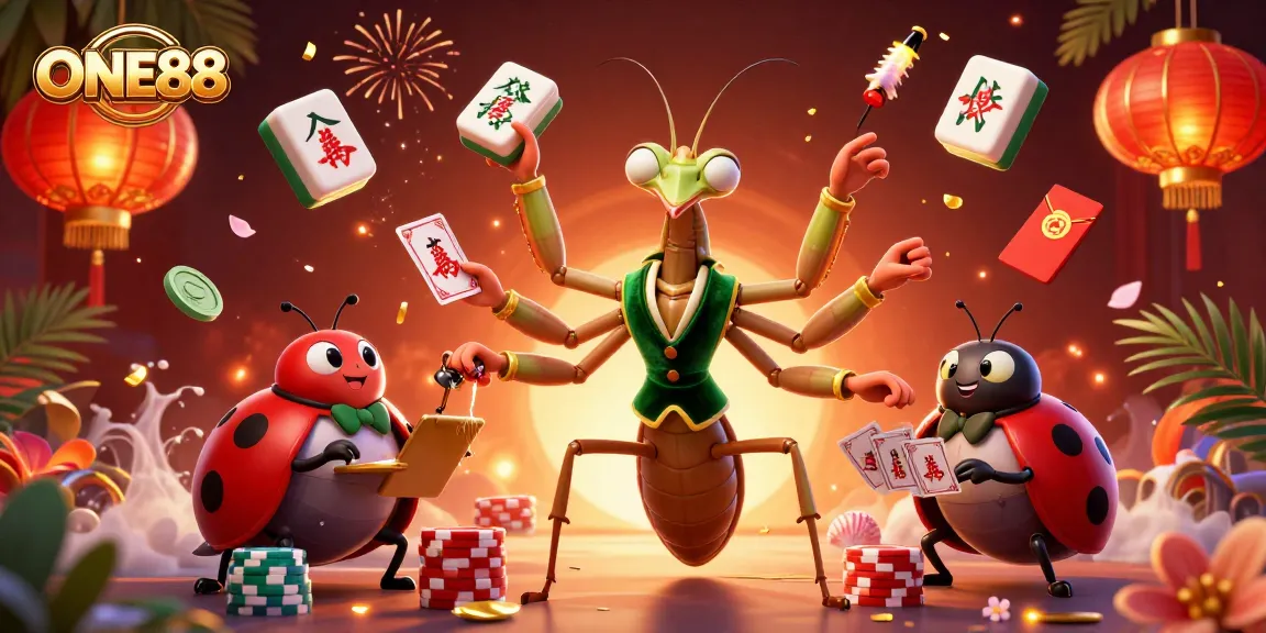 Engage in thrilling gaming at ONE88, featuring dynamic casino characters and vibrant elements.