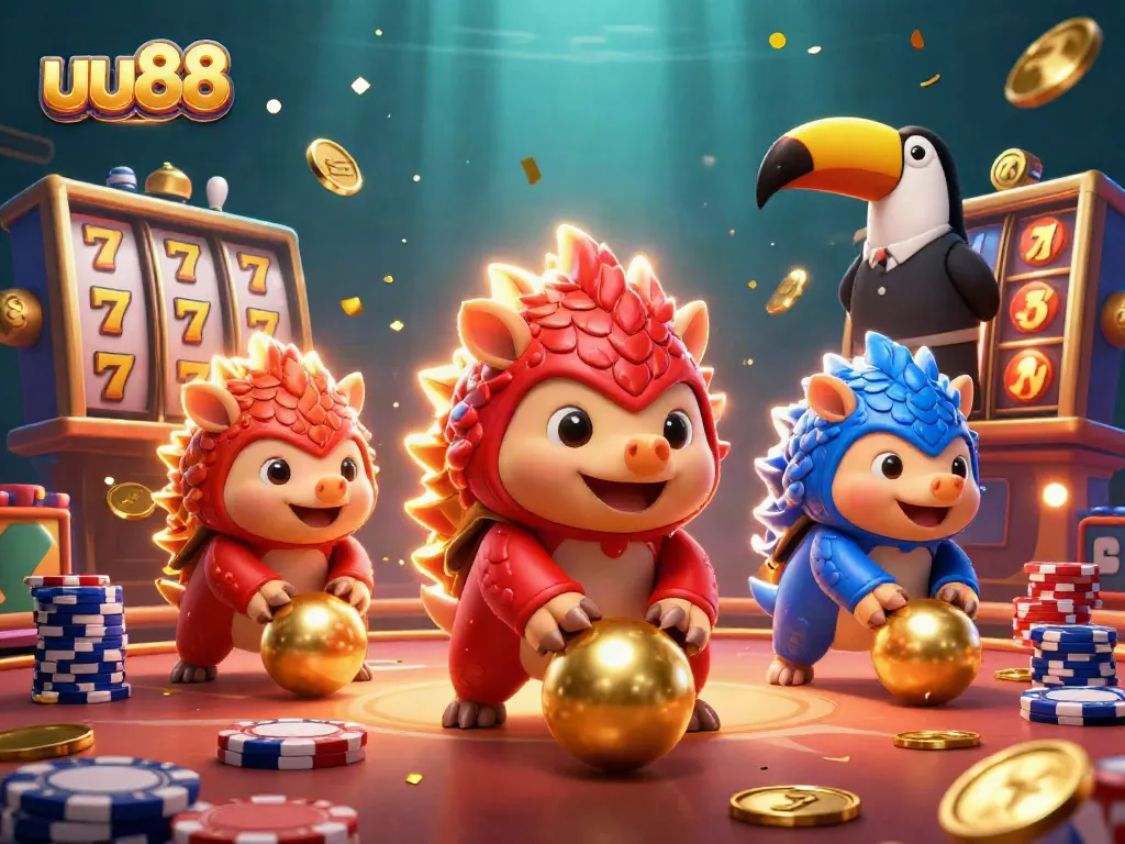 uu88 rivals compete with slot reels in a dynamic casino illustration