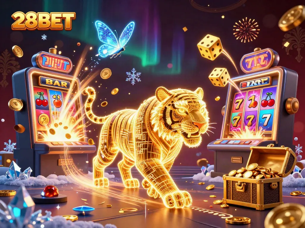 Experience the thrill at 28BET with a vibrant digital casino showcasing stunning 3D visual elements.