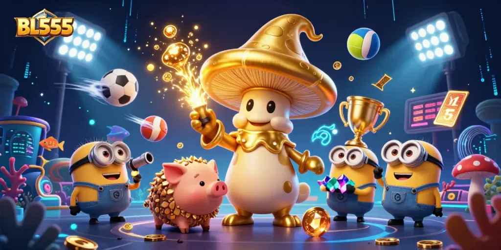 Engage with BL555's thrilling 3D casino experience featuring a magical mushroom wizard and underwater treasures.
