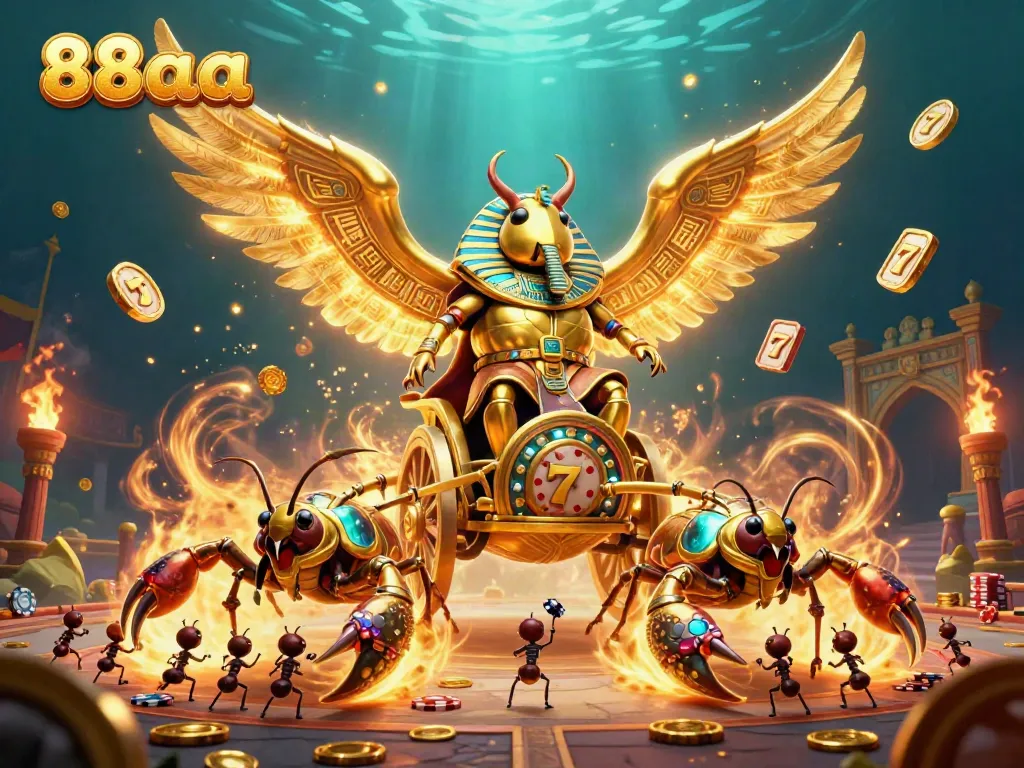 Experience thrilling gameplay with 88aa showcased in a vibrant 3D scene featuring a golden scarab beetle in a casino setting.
