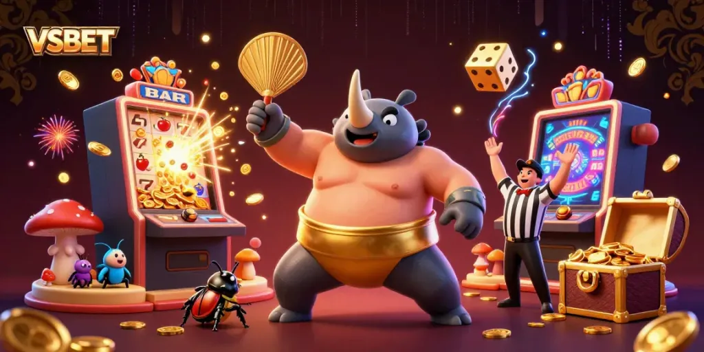 Experience the thrill of gaming with VSBET in this vibrant 3D casino illustration, showcasing excitement and rewards.