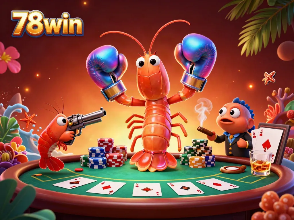 Experience thrilling action in 78win with colorful poker elements and dynamic sea creatures.