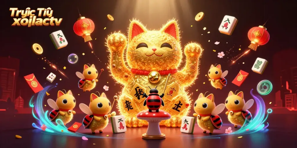 Join the experience of Trực Tiếp xoilactv with dynamic casino symbols and vibrant animated elements.