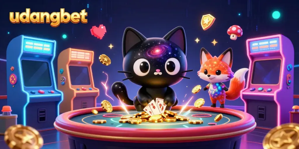 Play and win big with udangbet at a vibrant cosmic casino, filled with colorful characters.