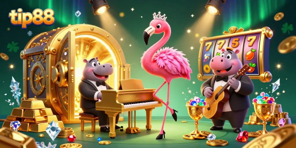 Experience the excitement of tip88's vibrant slots scene with colorful characters and treasures