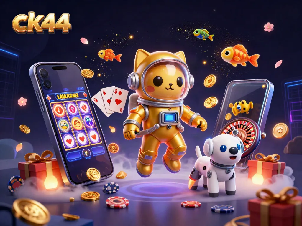 Experience ck44 with a vibrant 3D scene featuring a space-themed gambling adventure.