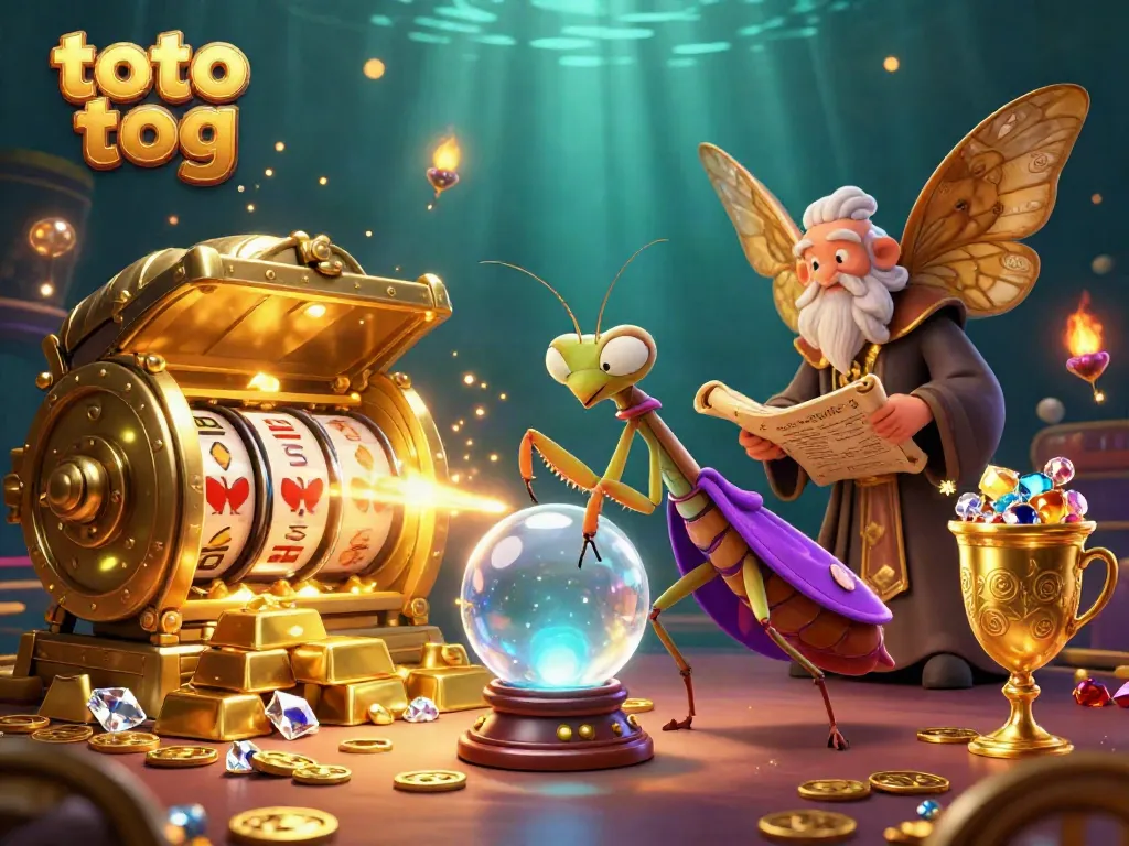 Win big at the casino with the mystical fortune teller and epic treasures in the scene featuring toto tog.