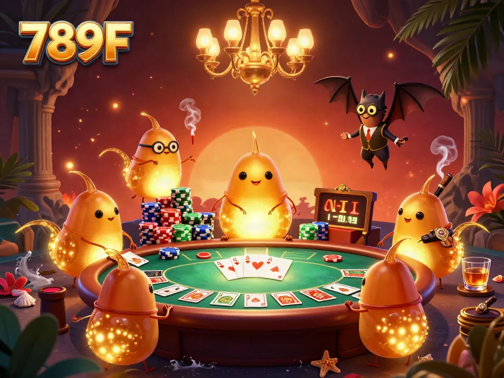 Experience the thrill of gambling with 789F as glowworms illuminate a vibrant casino scene.