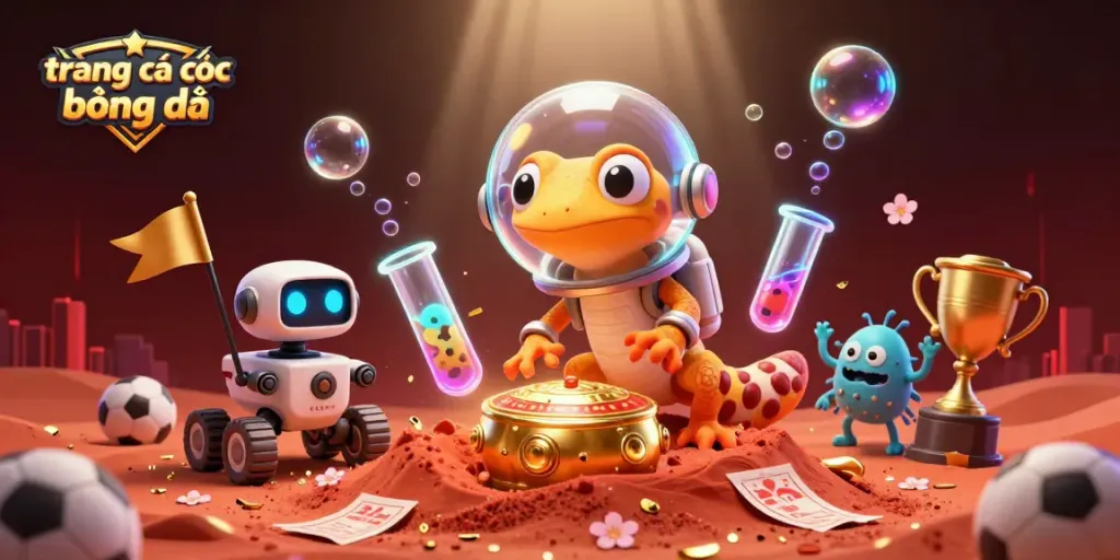Engage in trang cá cược bóng đá with a vibrant Martian gecko discovering an exciting casino scene.