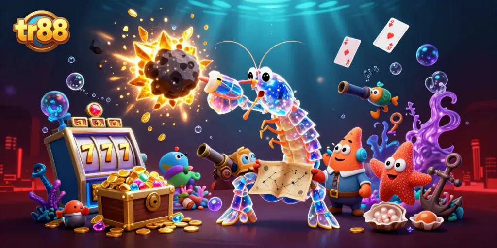 Engage in excitement with tr88 as galactic samurai and starfish venture through a vibrant casino undersea world.