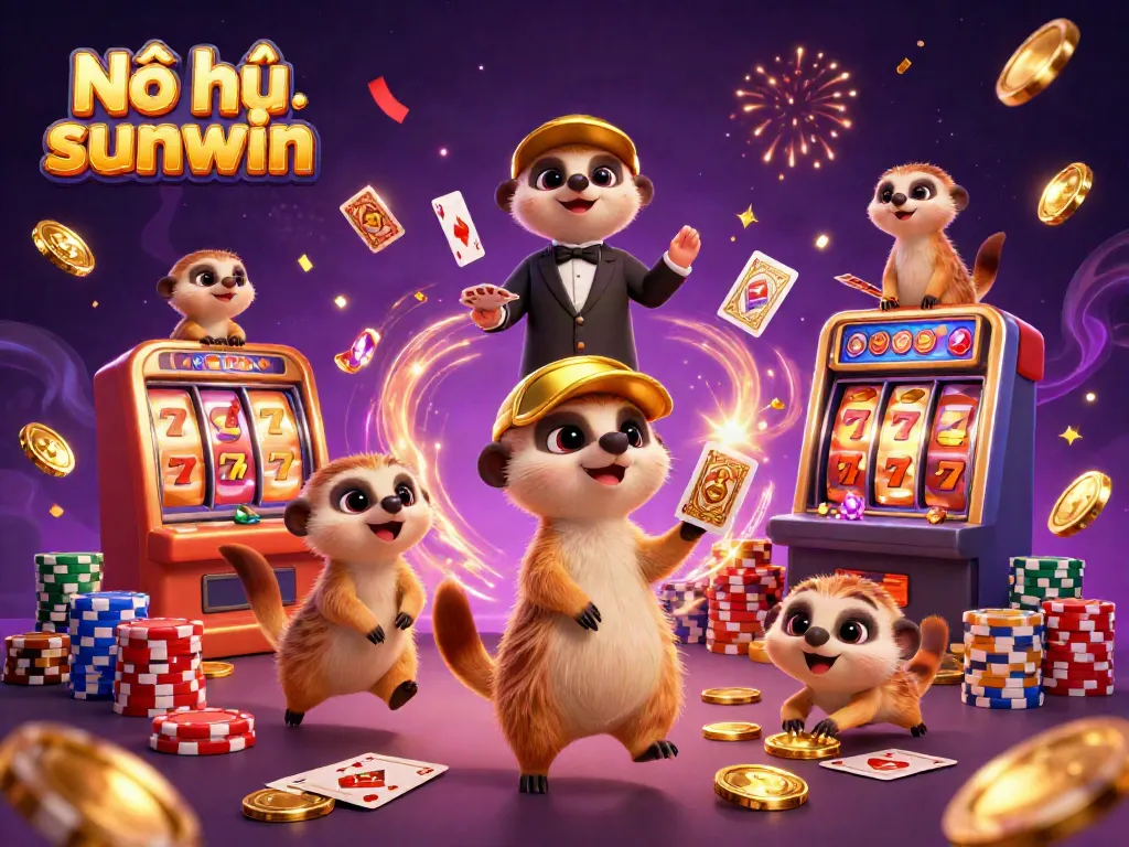 Experience the excitement of Nổ hũ sunwin with dynamic meerkat characters amidst a casino adventure featuring jackpot reels.
