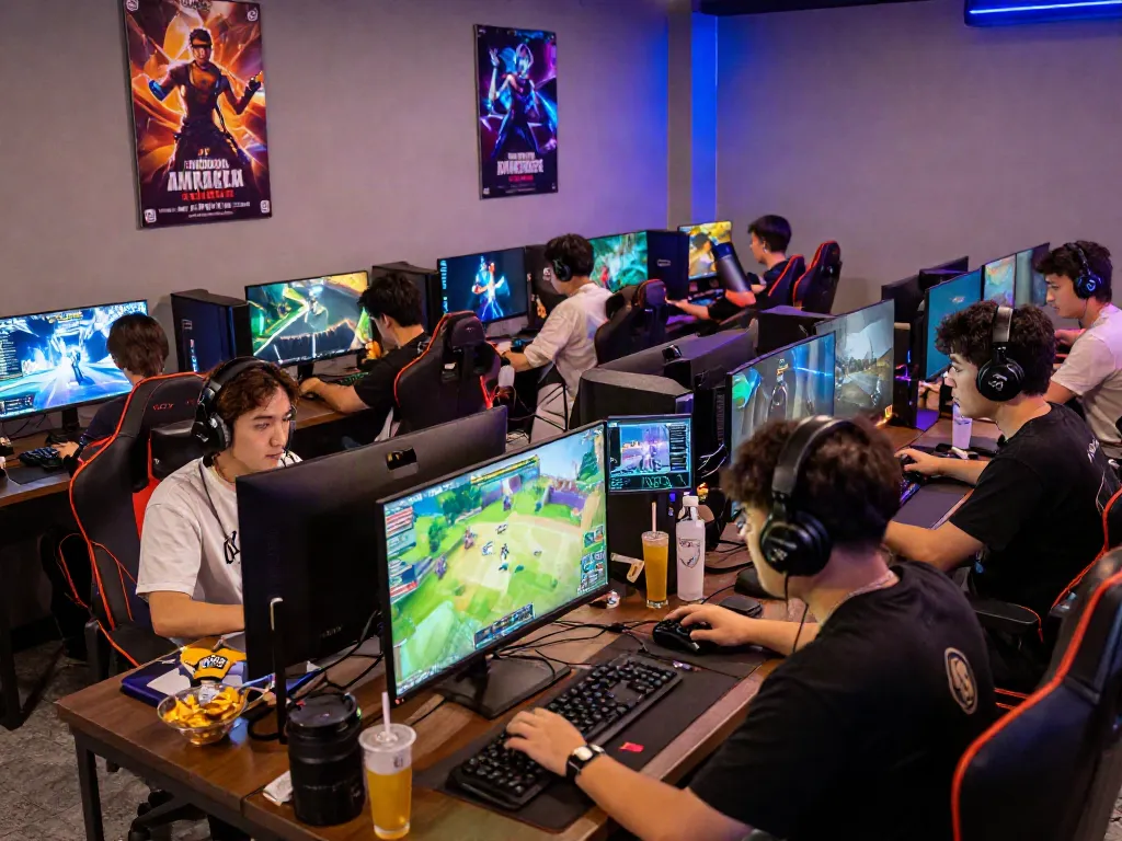 Gamers engaging with warung168 products in an energetic gaming community atmosphere.