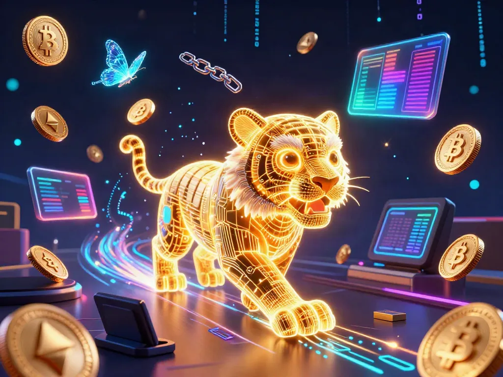 Experience thrilling gameplay at 8s with a vibrant digital casino scene showcasing a golden tiger and crypto elements.