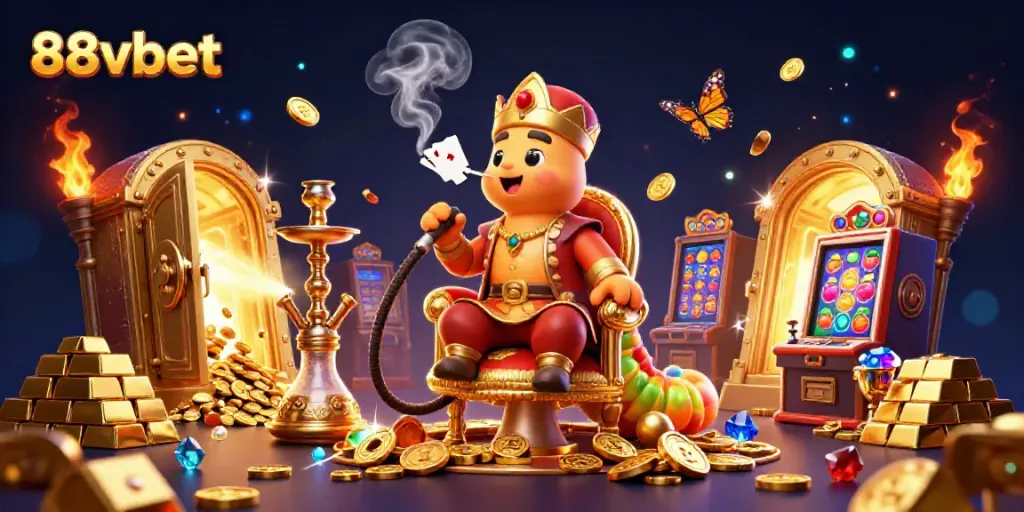 Experience the enchanting world of 88vbet with a whimsical caterpillar and casino elements.