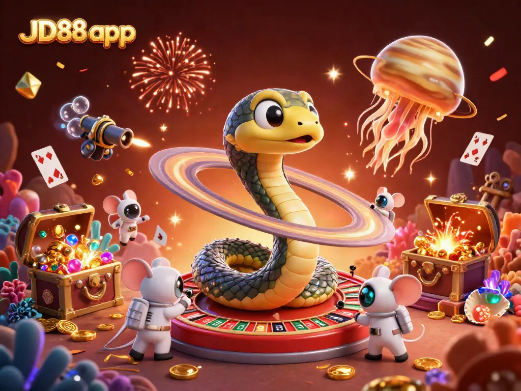 Explore thrilling bets and dynamic gameplay with JD88 app in an engaging cosmic casino scene.