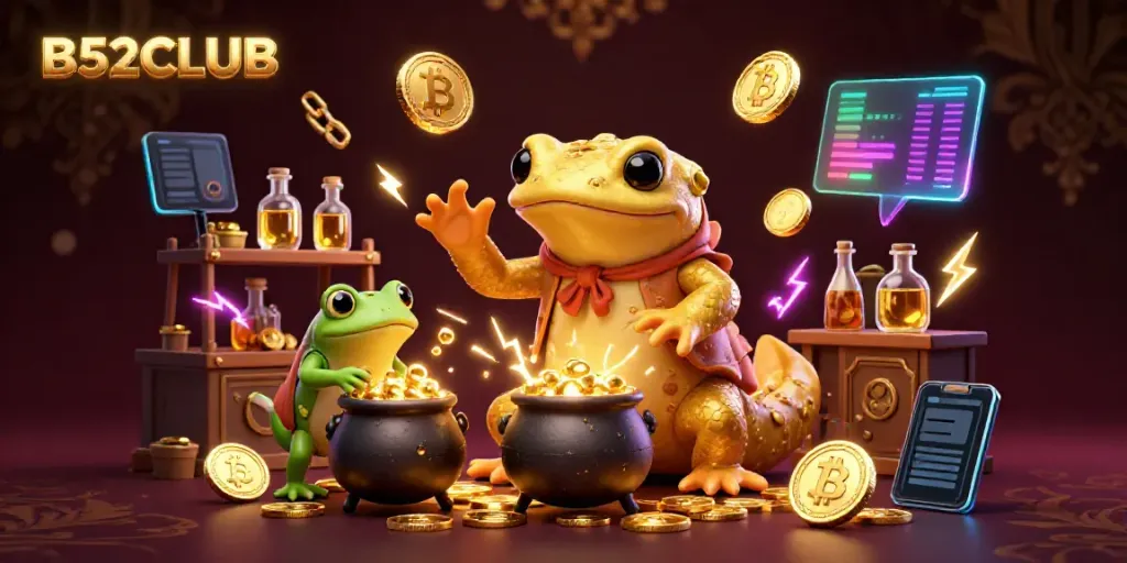 Experience the excitement of B52CLUB with unique characters transmuting gold in a vibrant casino scene.