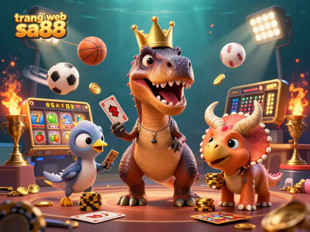 Engage with the vibrant scene showcasing the "trang web sa88" casino experience with rich characters and dynamic game elements.