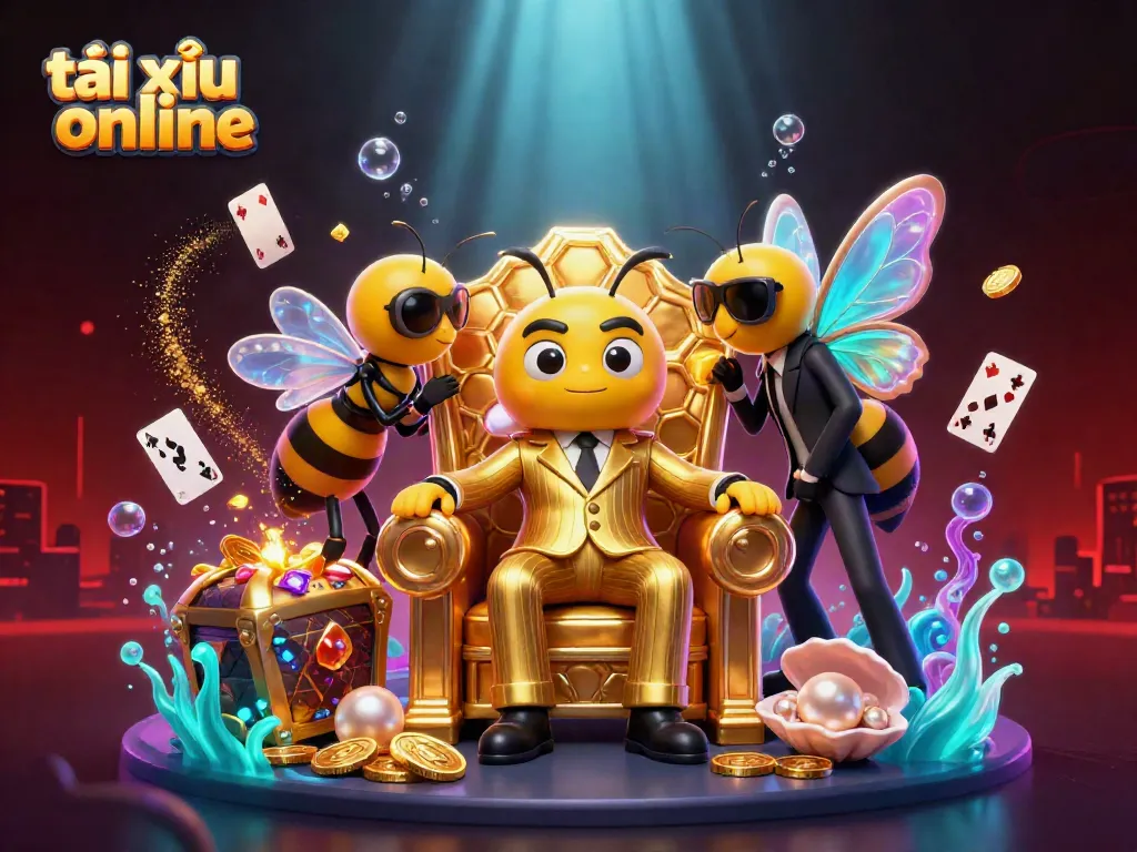 Experience the excitement of tài xỉu online with a dynamic scene showcasing a bumblebee mob boss and vibrant gaming elements.