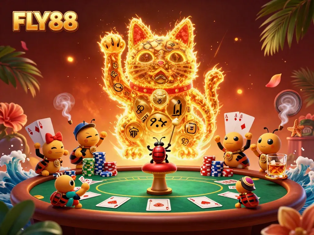 Engage in thrilling casino action at FLY88 with vibrant gaming scenes featuring dynamic characters and symbols.