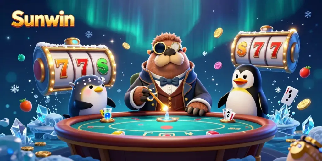 Sunwin highlights thrilling casino action with cartoon characters at an underwater poker game.