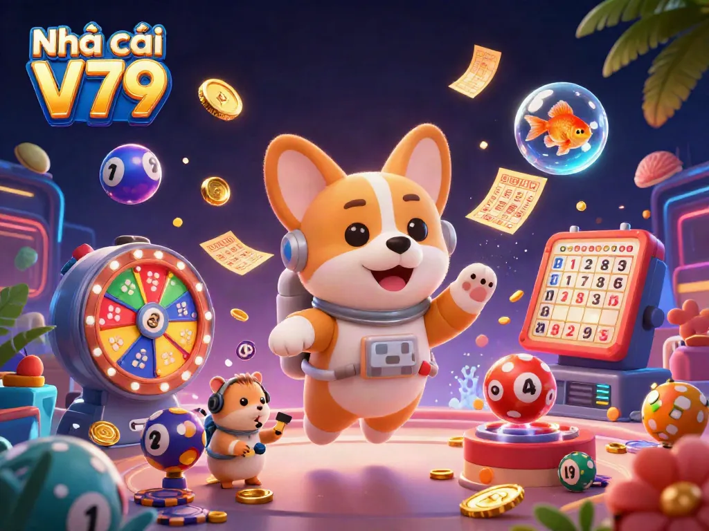 Experience thrilling gameplay at Nhà cái V79 with dynamic floating elements and vibrant casino visuals.