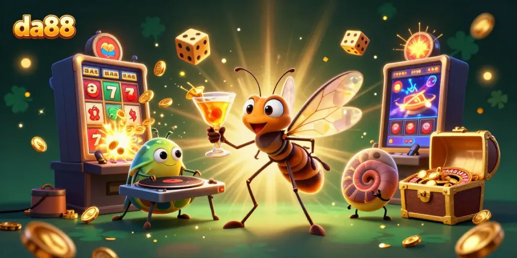 Experience thrilling gameplay with da88, featuring a lively casino scene with dynamic characters and vibrant decorations.