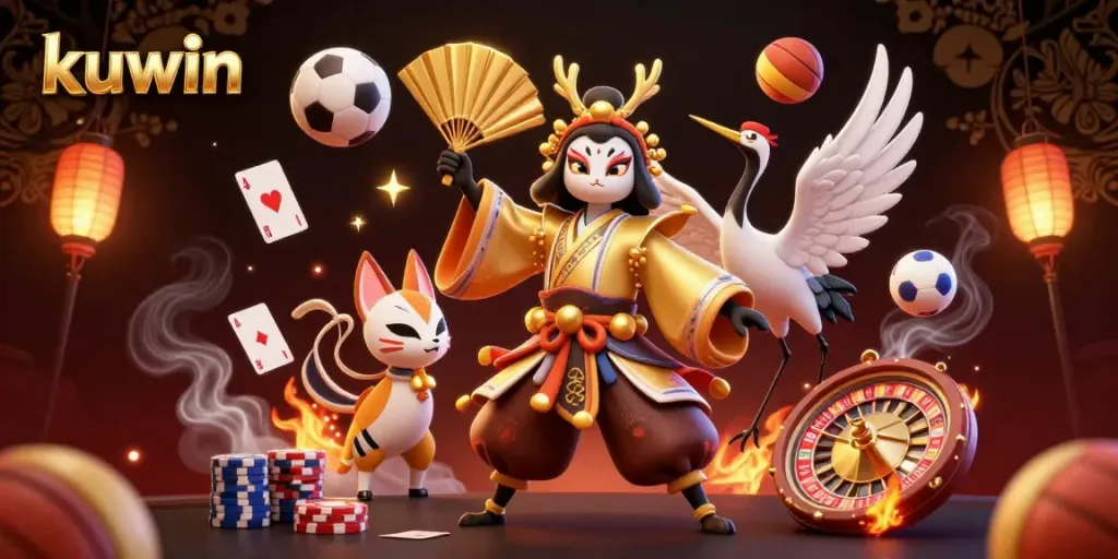 Engage with kuwin's vibrant gambling landscape, featuring dynamic characters and casino elements.