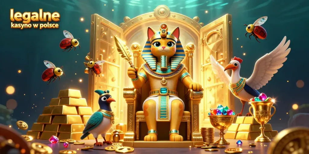 Experience the excitement of legalne kasyno w polsce with vibrant casino-themed characters and treasures.