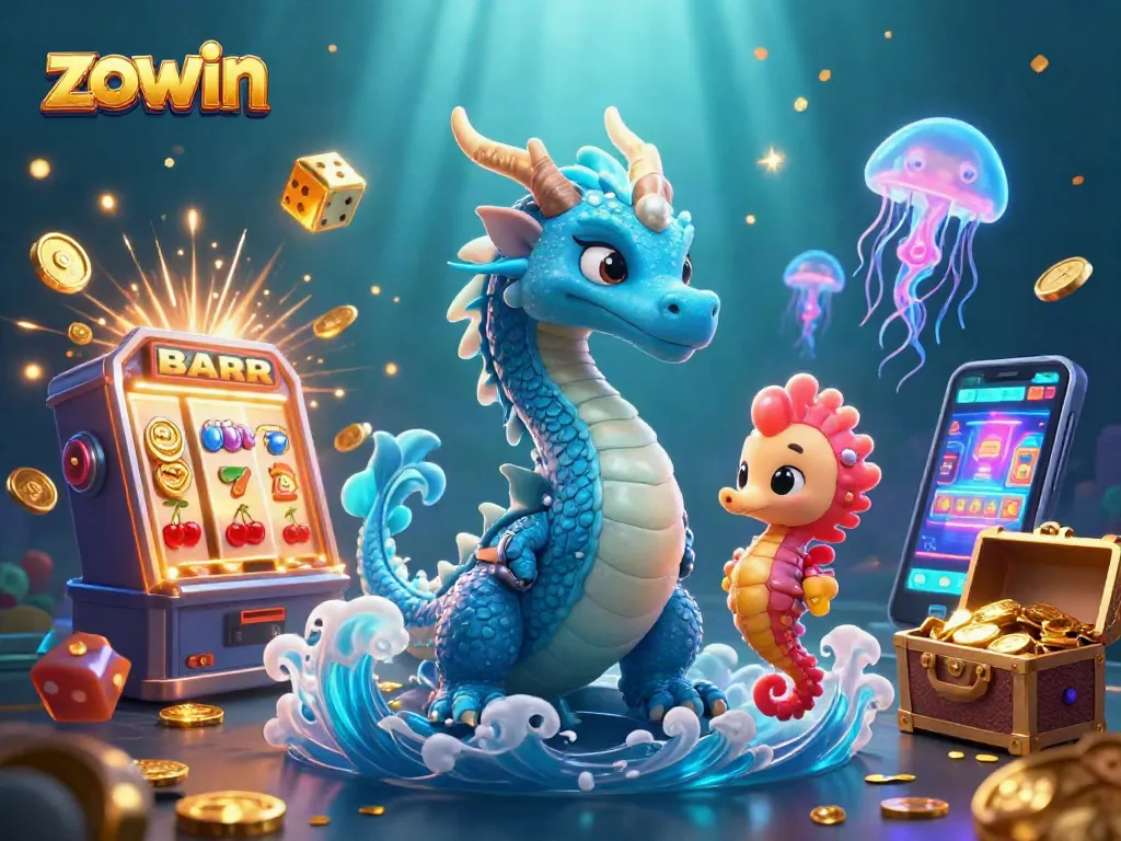 Experience the excitement of zowin with vibrant 3D characters and casino elements exploding with energy