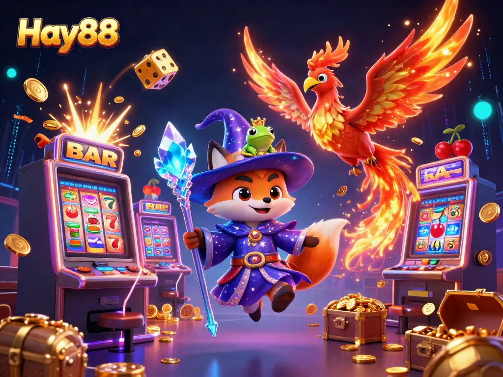 Experience excitement at Hay88 with a captivating 3D illustration showcasing casino magic and games.