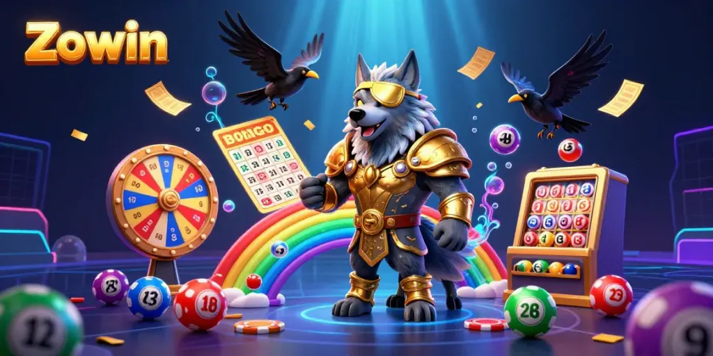 Zowin ushers in a colorful display of lottery excitement with vibrant balls and dynamic gaming elements.